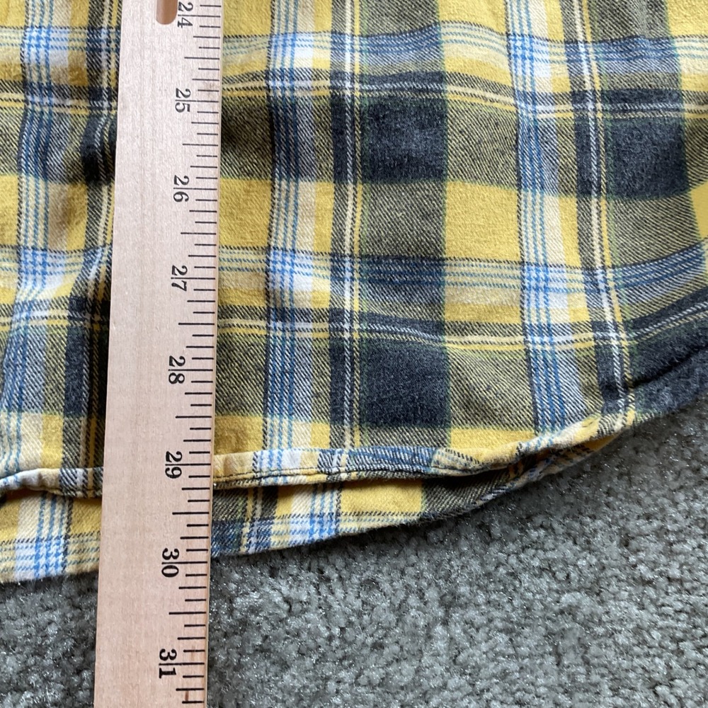 Duluth Trading Co. Mens XL Flannel Shirt Yellow Blue Plaid Button Up Long Sleeve - Picture 5 of 5